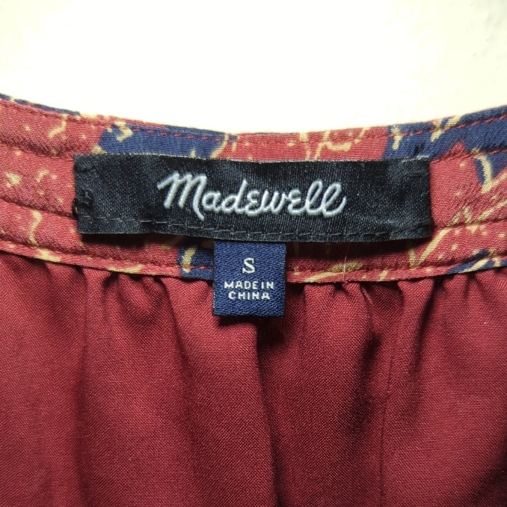 Madewell 100% Silk Babydoll Dress Red Blue Cream Assam Floral Women's Size S - Picture 3 of 7